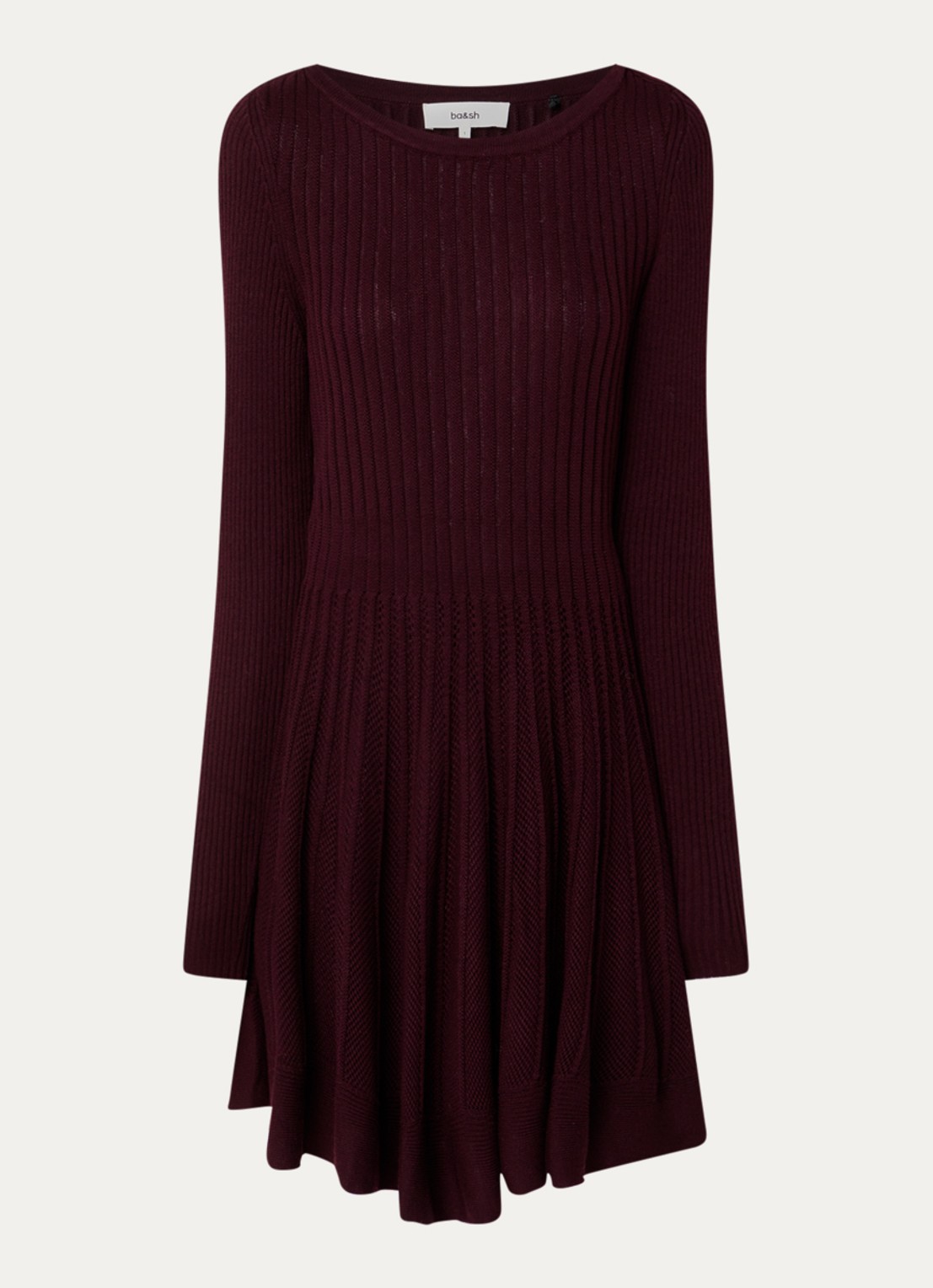 ba&sh Paola mini jurk met opengewerkt dessin - voorkant 2 aubergine