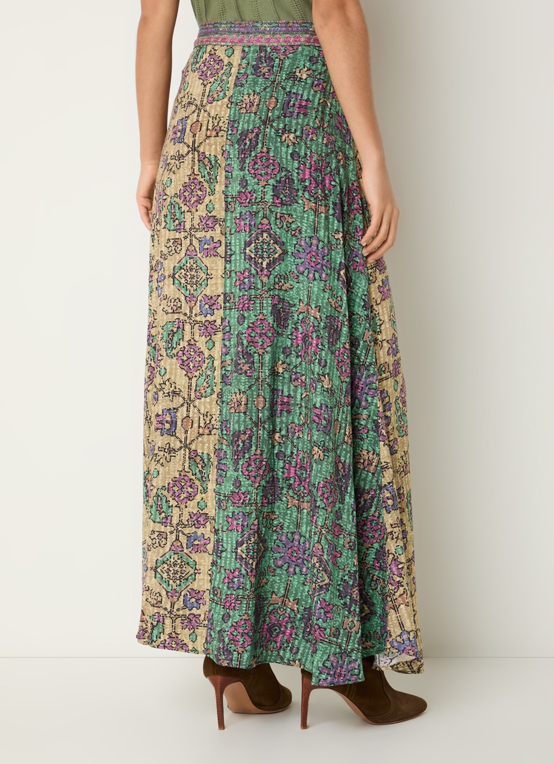 ba&sh Pario high waist maxi rok met print - achterkant 3 groen