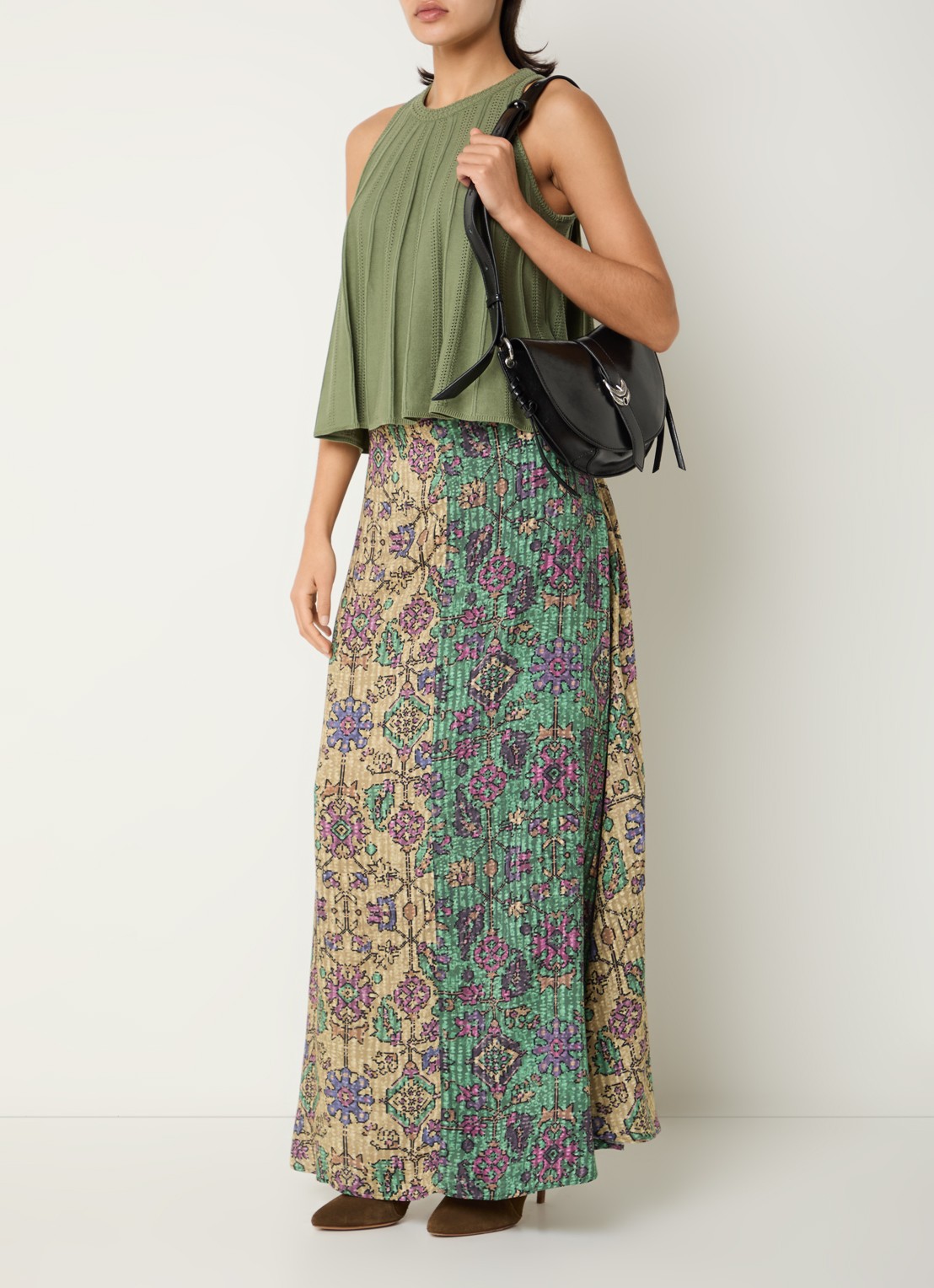 ba&sh Pario high waist maxi rok met print - voorkant 2 groen