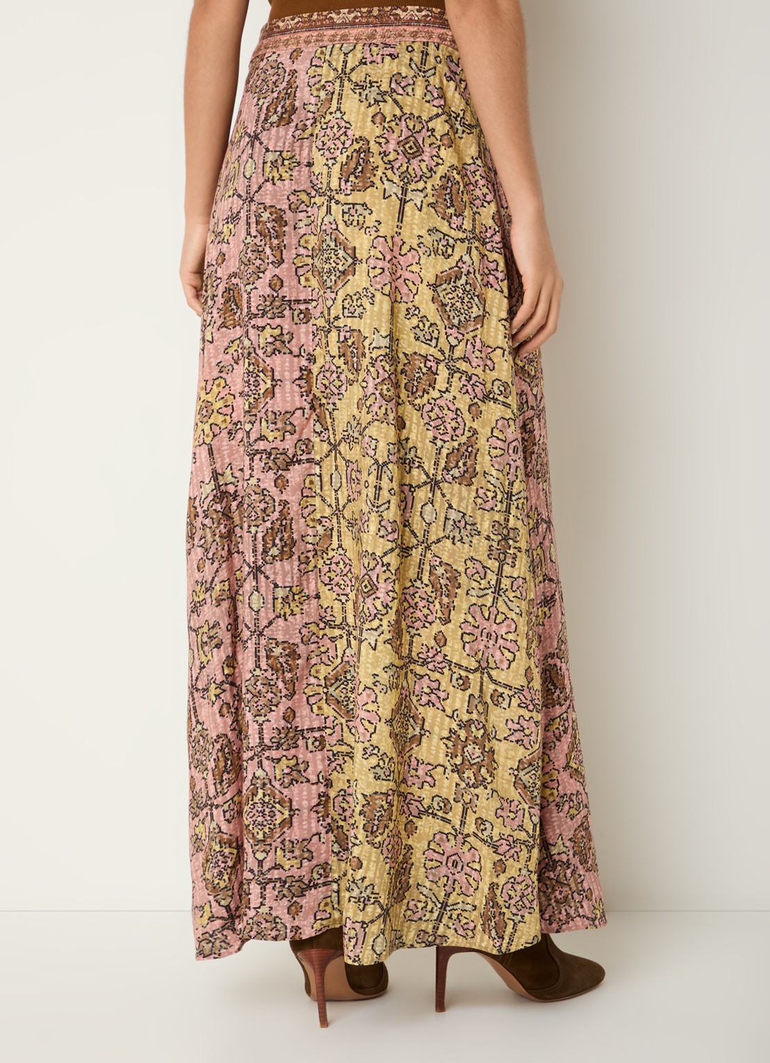 ba&sh Pario high waist maxi rok met print - achterkant 3 geel
