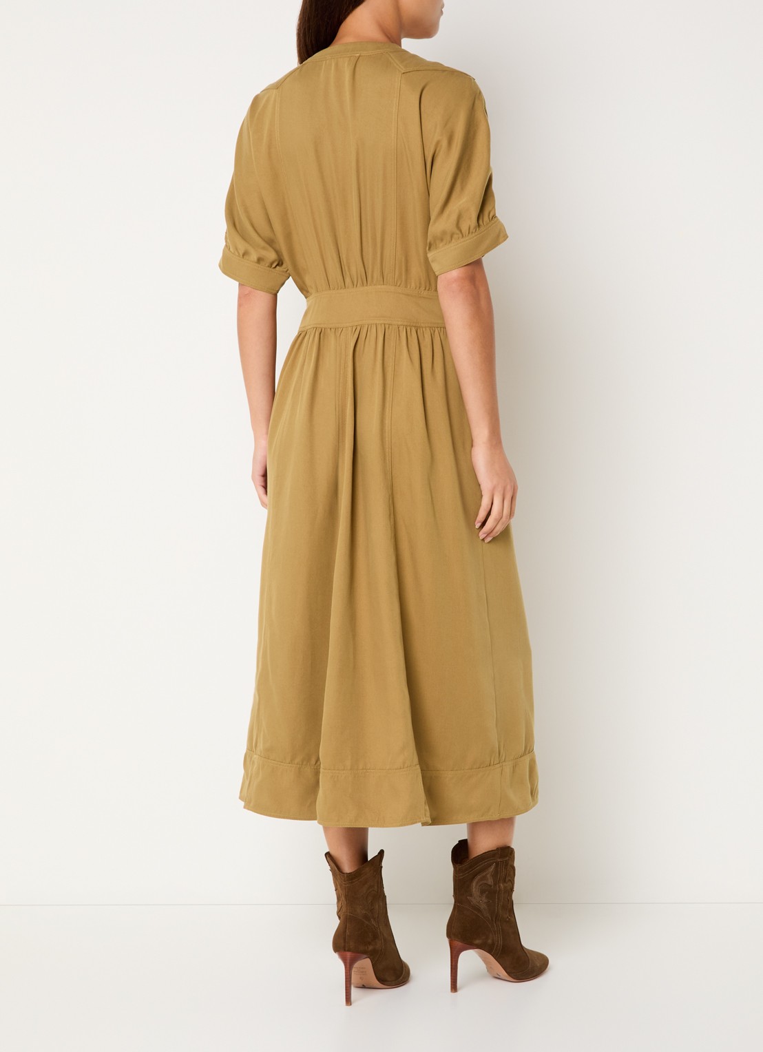 ba&sh Parisa maxi jurk met steekzakken - achterkant 4 camel