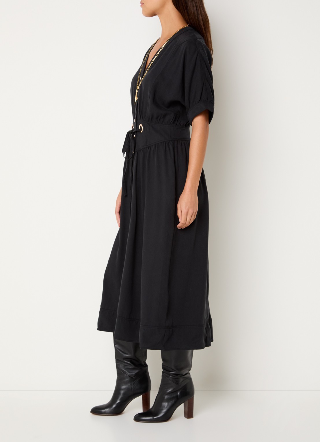 ba&sh Parisa maxi jurk met steekzakken - voorkant 2 zwart