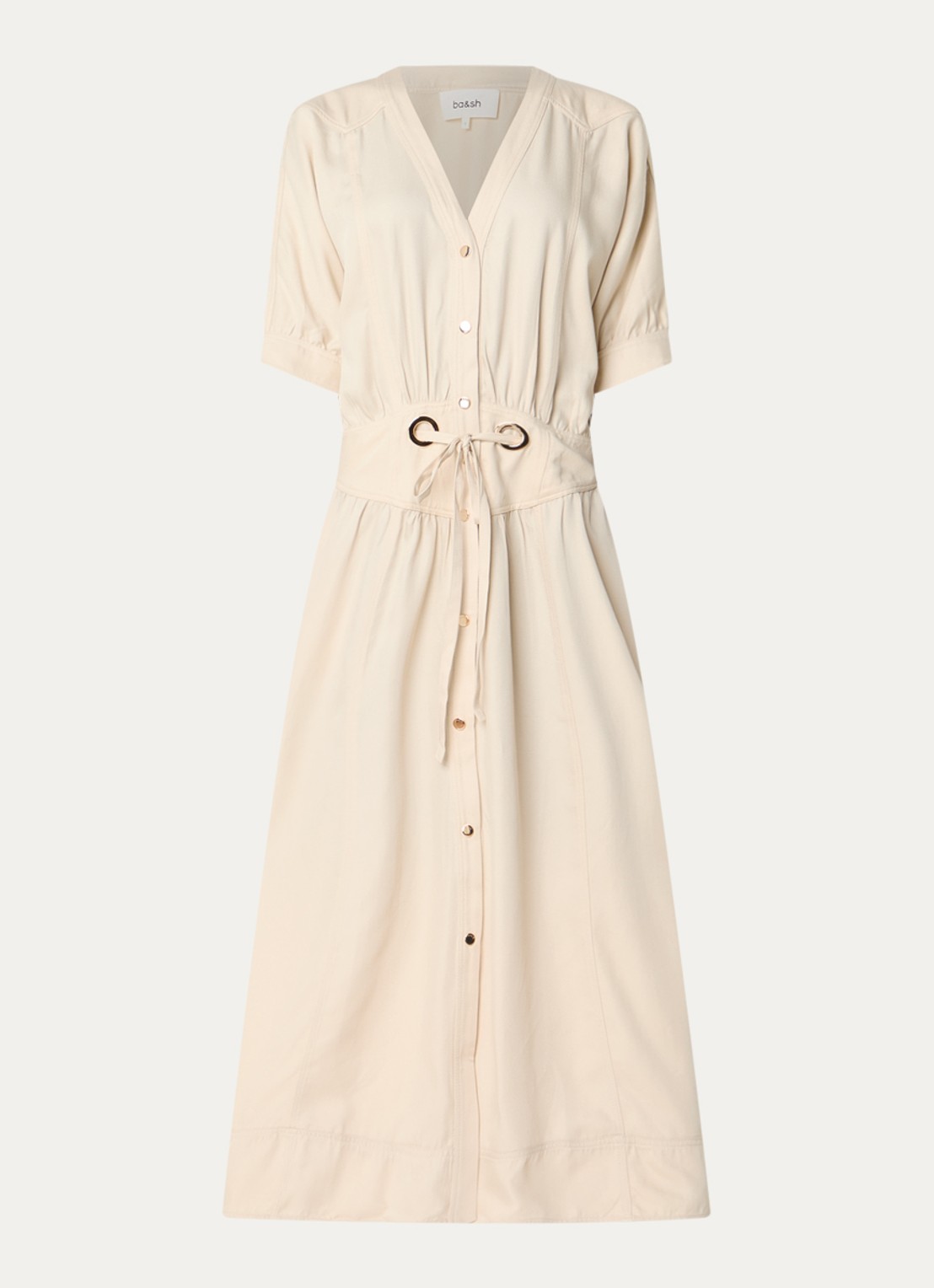 ba&sh Parisa maxi jurk met steekzakken - voorkant 2 beige