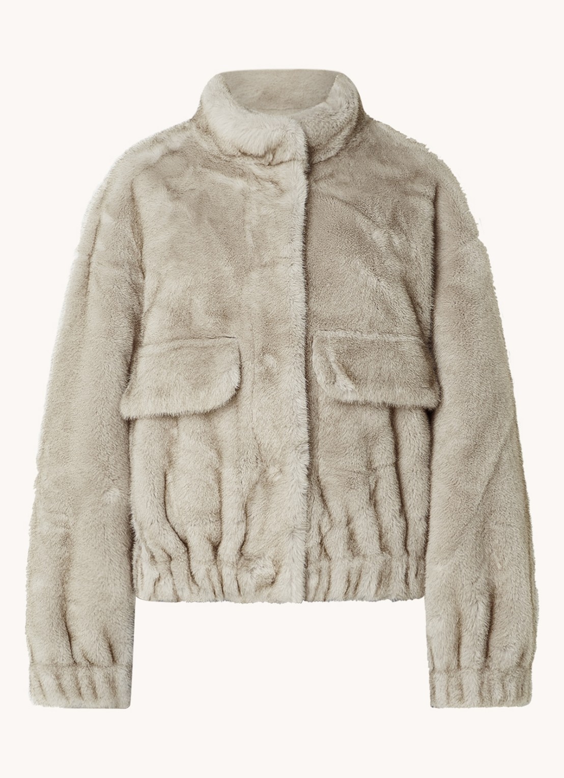 ba&sh Paros oversized bomberjack van imitatiebont met steekzakken - voorkant 4 creme