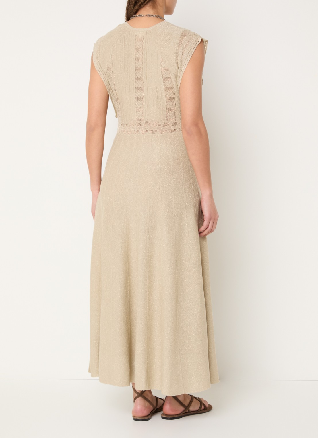 ba&sh Pasqualina maxi jurk met metallic finish - achterkant 3 beige