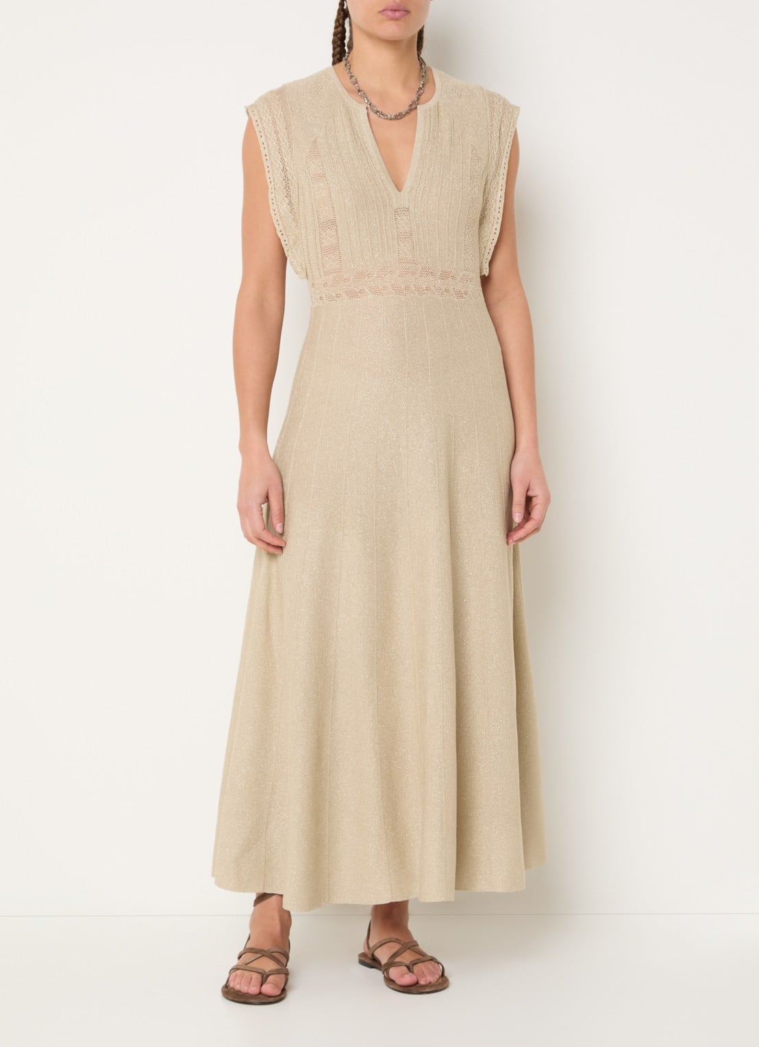 ba&sh Pasqualina maxi jurk met metallic finish - detail 4 beige
