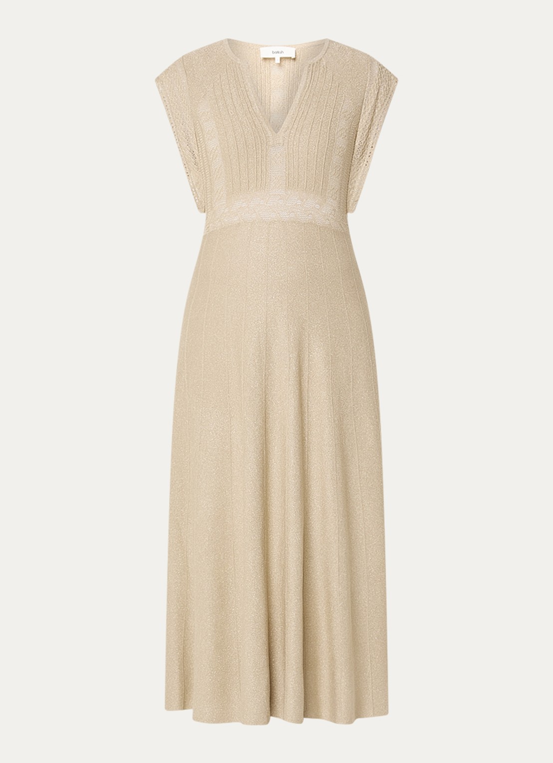 ba&sh Pasqualina maxi jurk met metallic finish - voorkant beige