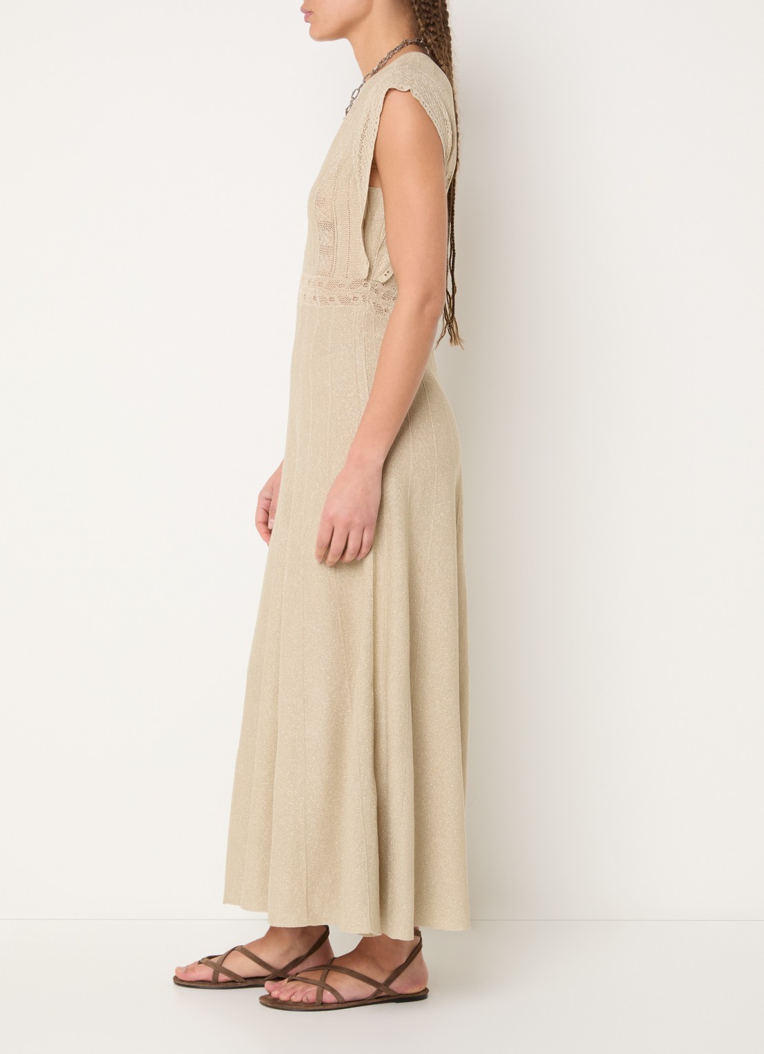 ba&sh Pasqualina maxi jurk met metallic finish - voorkant 2 beige
