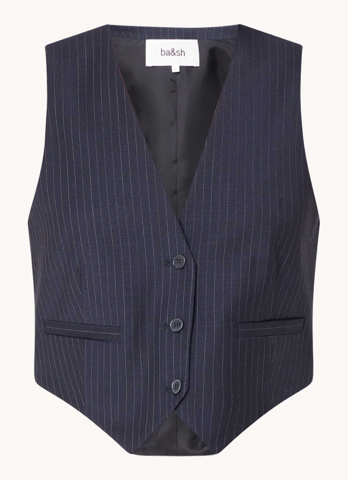 ba&sh Passy gilet in wolblend met streepprint - voorkant 3 donkerblauw