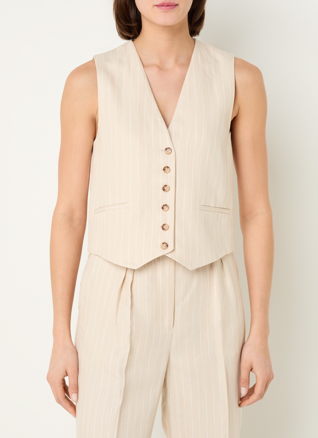 ba&sh Patsy gilet in linnenblend met streepprint - detail 3 beige