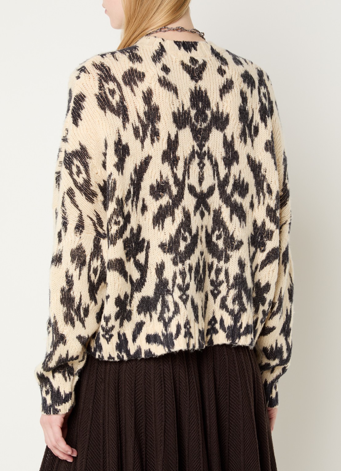 ba&sh Pauze grofgebreide pullover in wolblend met panterprint - achterkant 3 beige