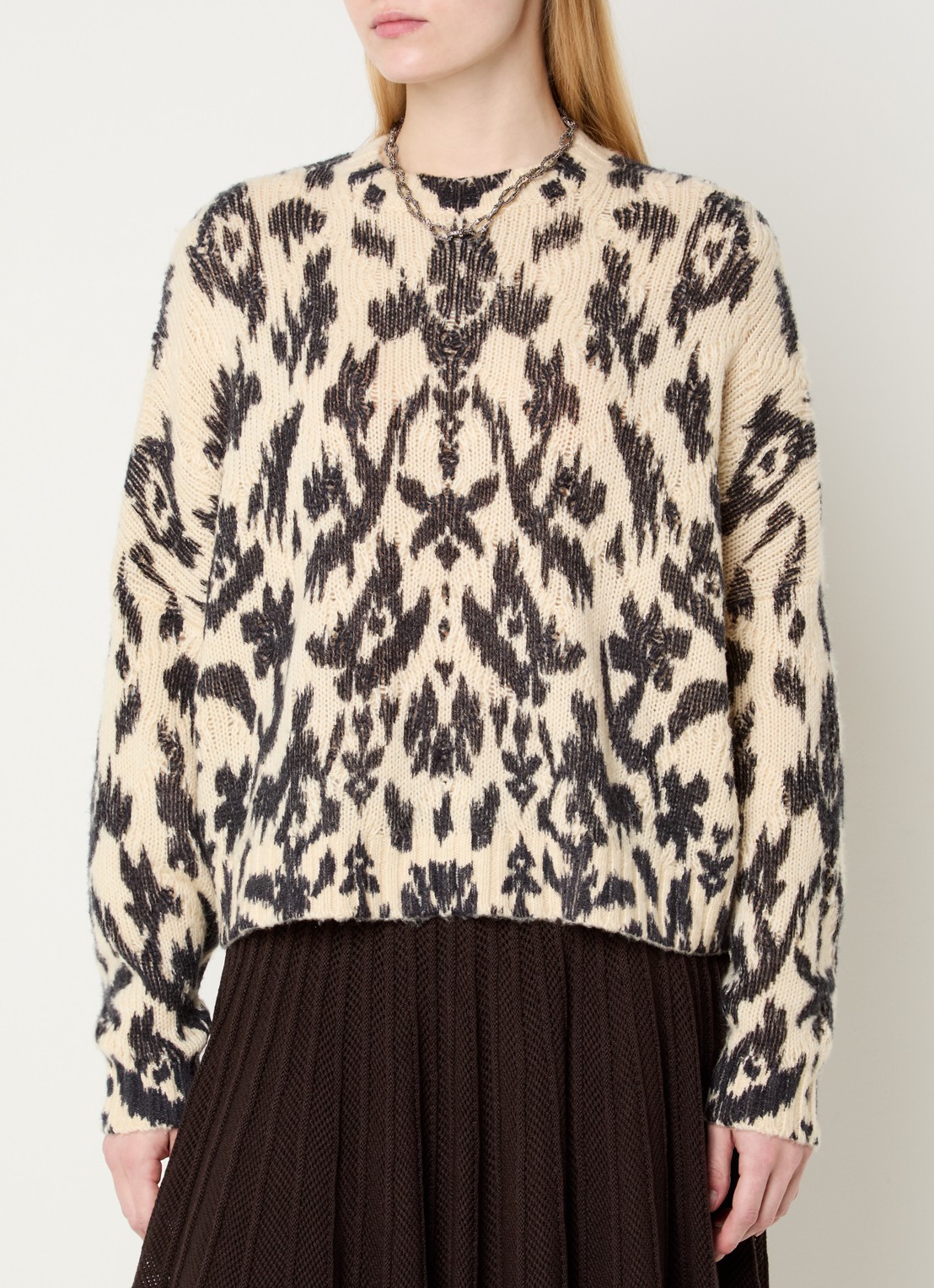 ba&sh Pauze grofgebreide pullover in wolblend met panterprint - detail 4 beige