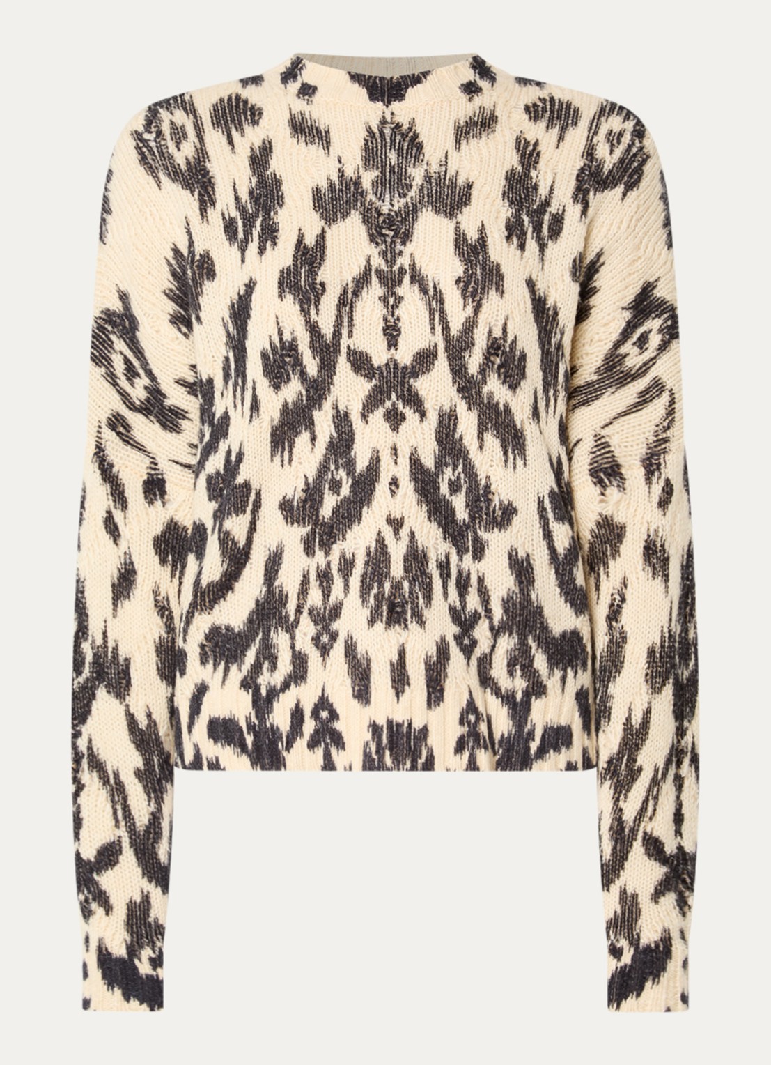ba&sh Pauze grofgebreide pullover in wolblend met panterprint - voorkant beige