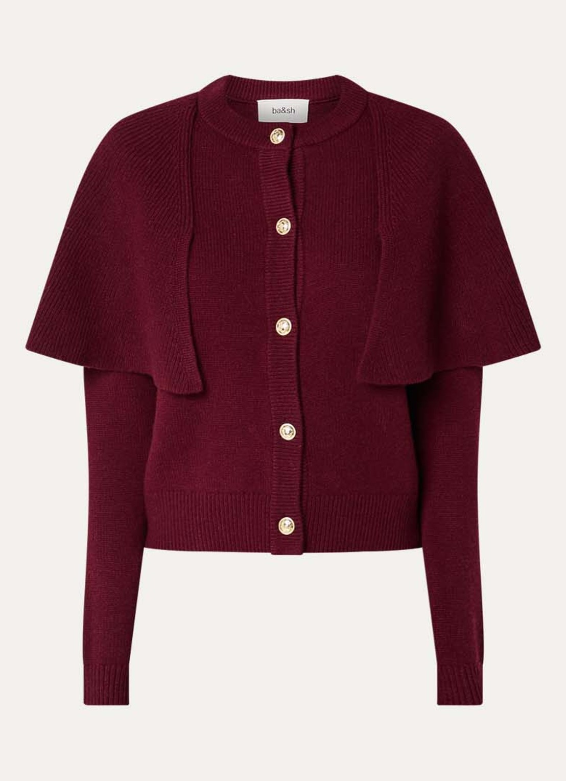 ba&sh Peggy fijngebreid vest van wol - voorkant 2 cranberryrood