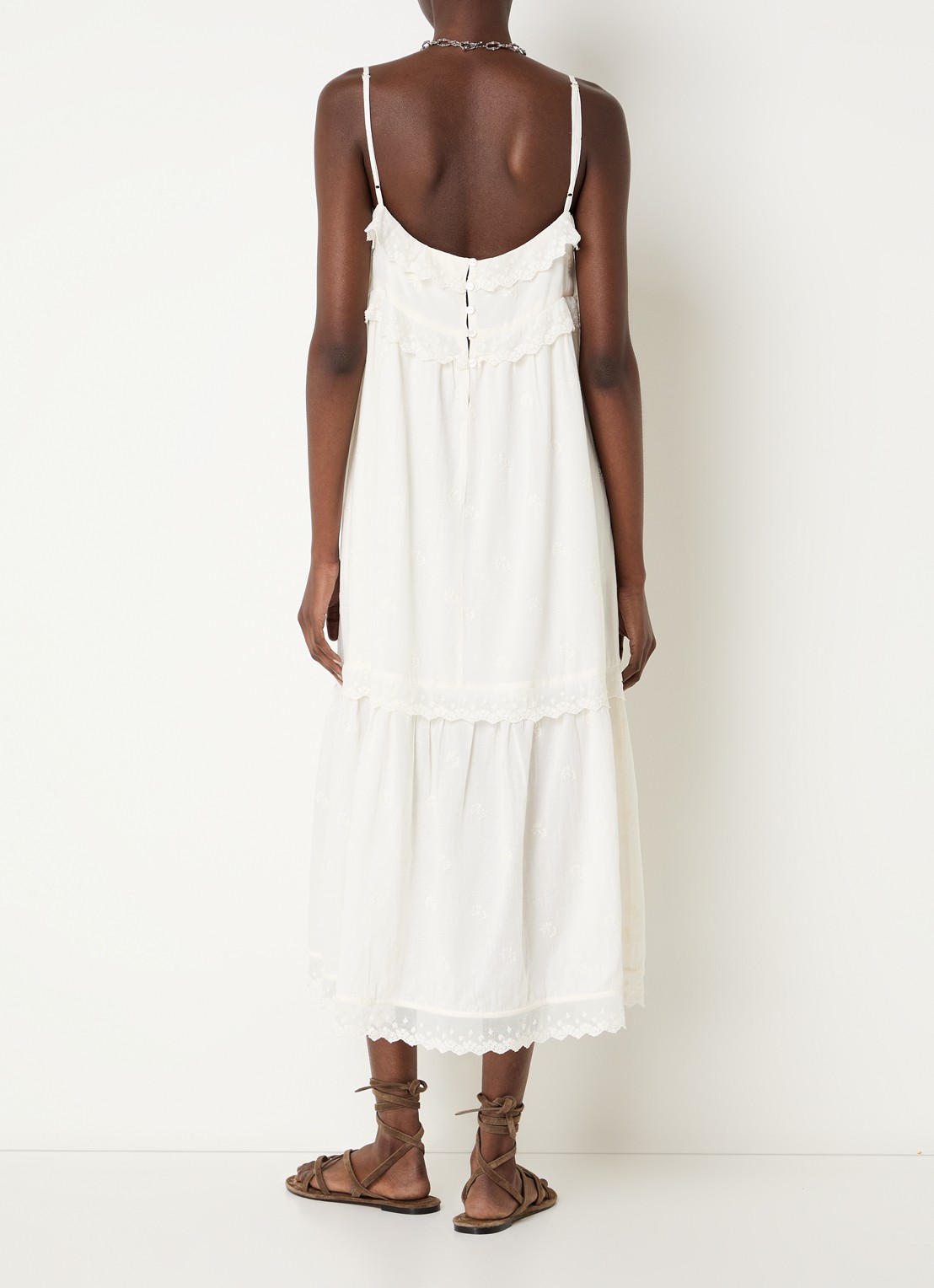 ba&sh Penny midi jurk met borduring en details van kant - achterkant 4 gebroken wit