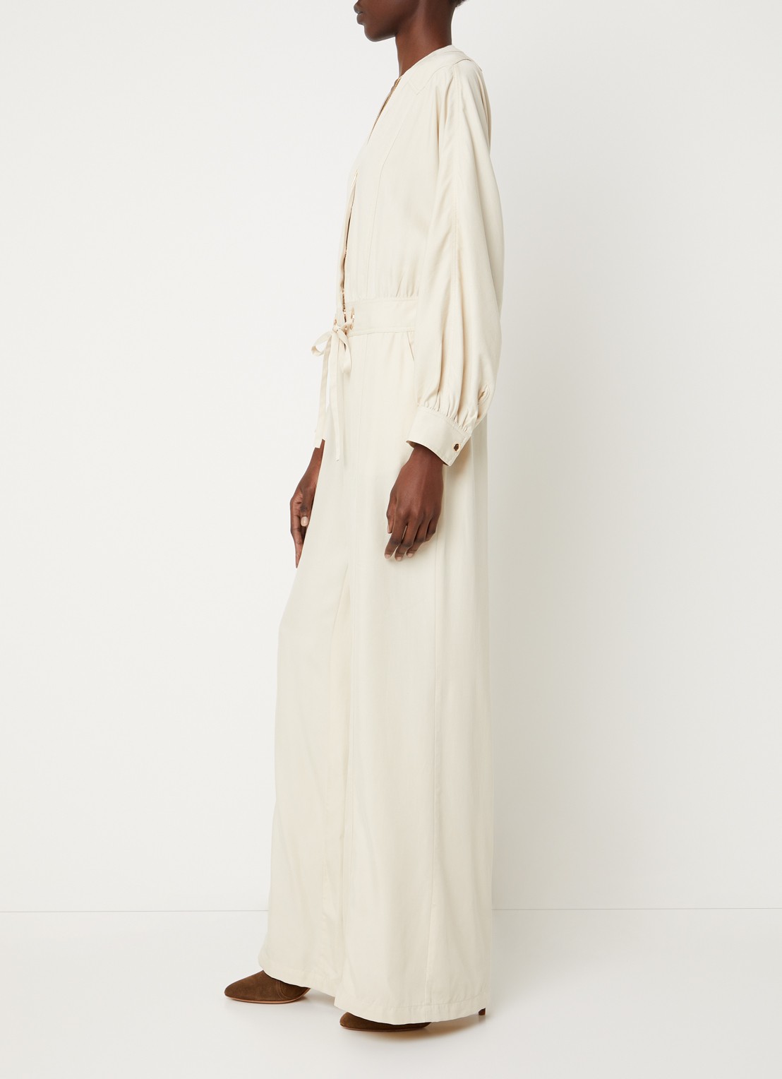 ba&sh Pere loose fit jumpsuit met ceintuur - voorkant 4 beige
