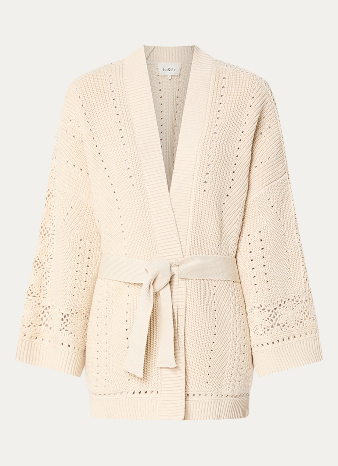 ba&sh Perine grofgebreid vest met opengewerkt detail - voorkant 2 gebroken wit