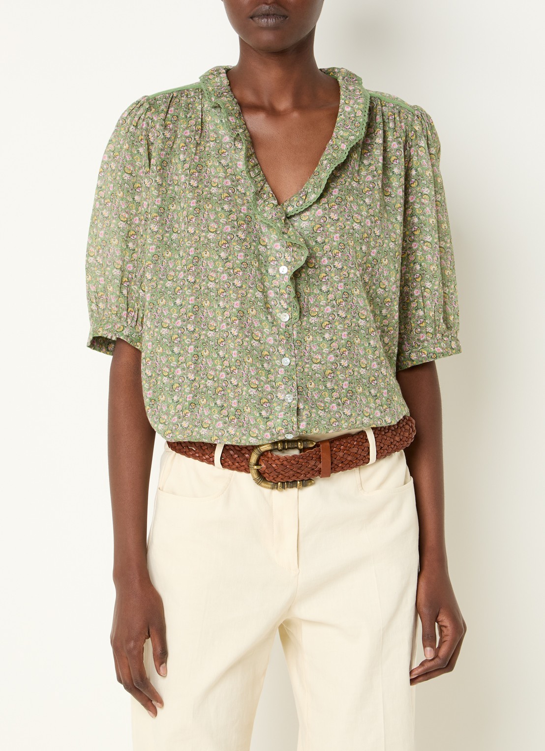 ba&sh Physalys blouse met bloemenprint - detail 4 groen