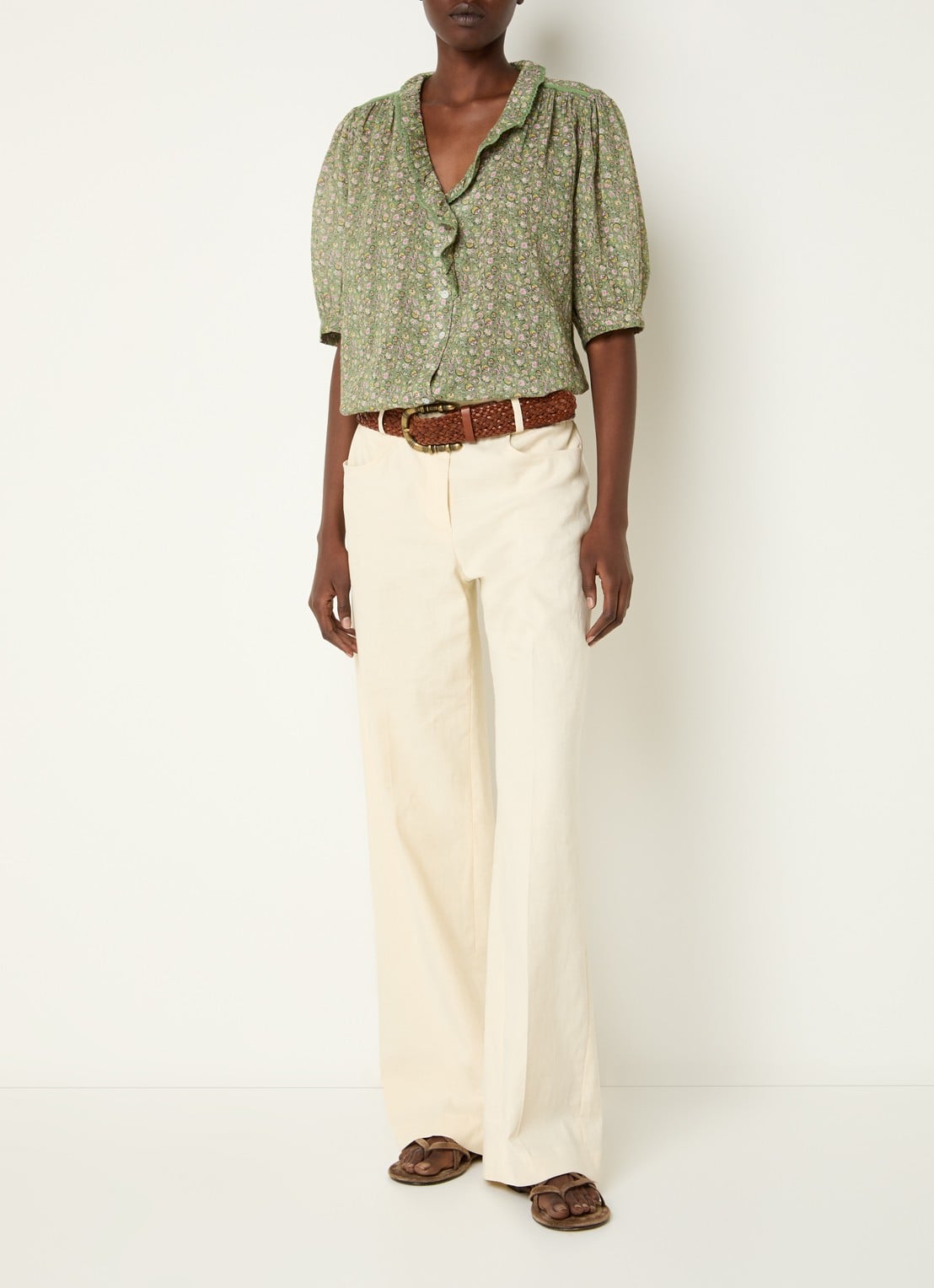 ba&sh Physalys blouse met bloemenprint - voorkant 2 groen