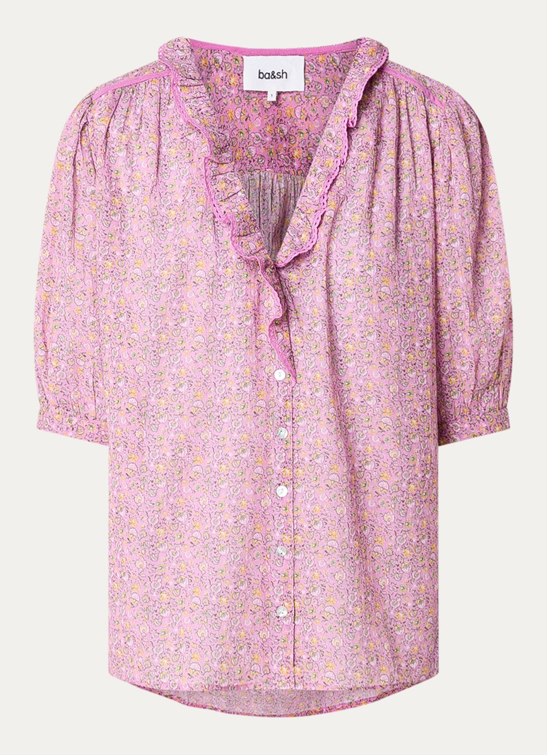 ba&sh Physalys blouse met bloemenprint - voorkant 3 roze