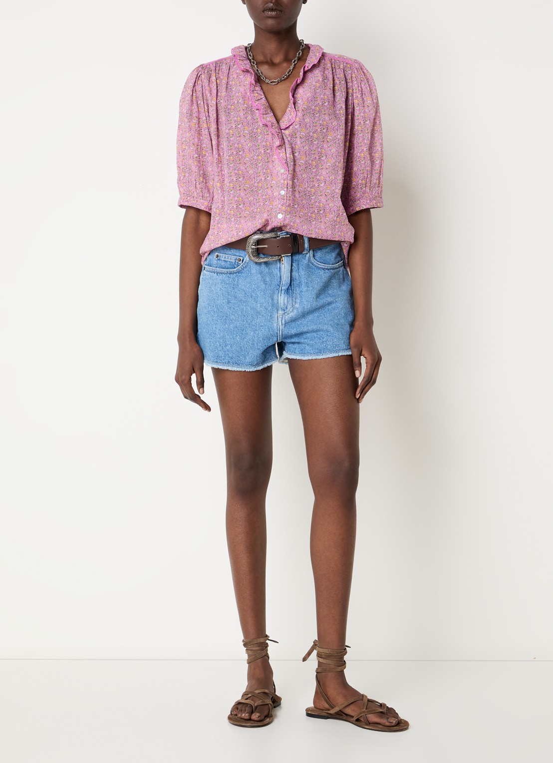 ba&sh Physalys blouse met bloemenprint - voorkant 4 roze