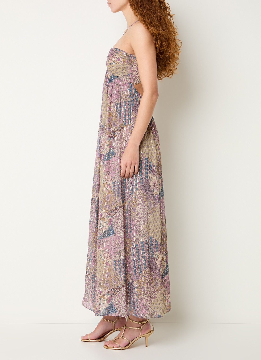 ba&sh Pietra maxi jurk met bloemenprint en lurex - achterkant paars
