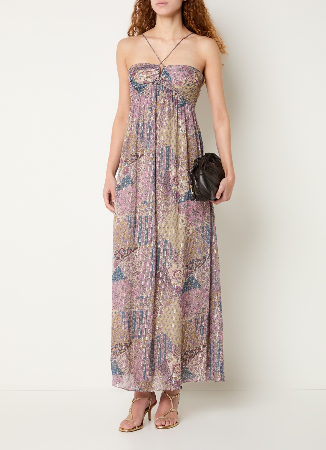 ba&sh Pietra maxi jurk met bloemenprint en lurex - detail 4 paars