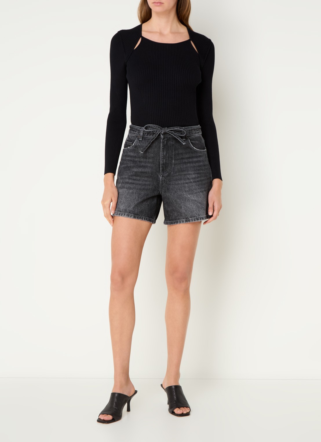 ba&sh Pietra ribgebreide trui met cut-out detail - voorkant 2 zwart