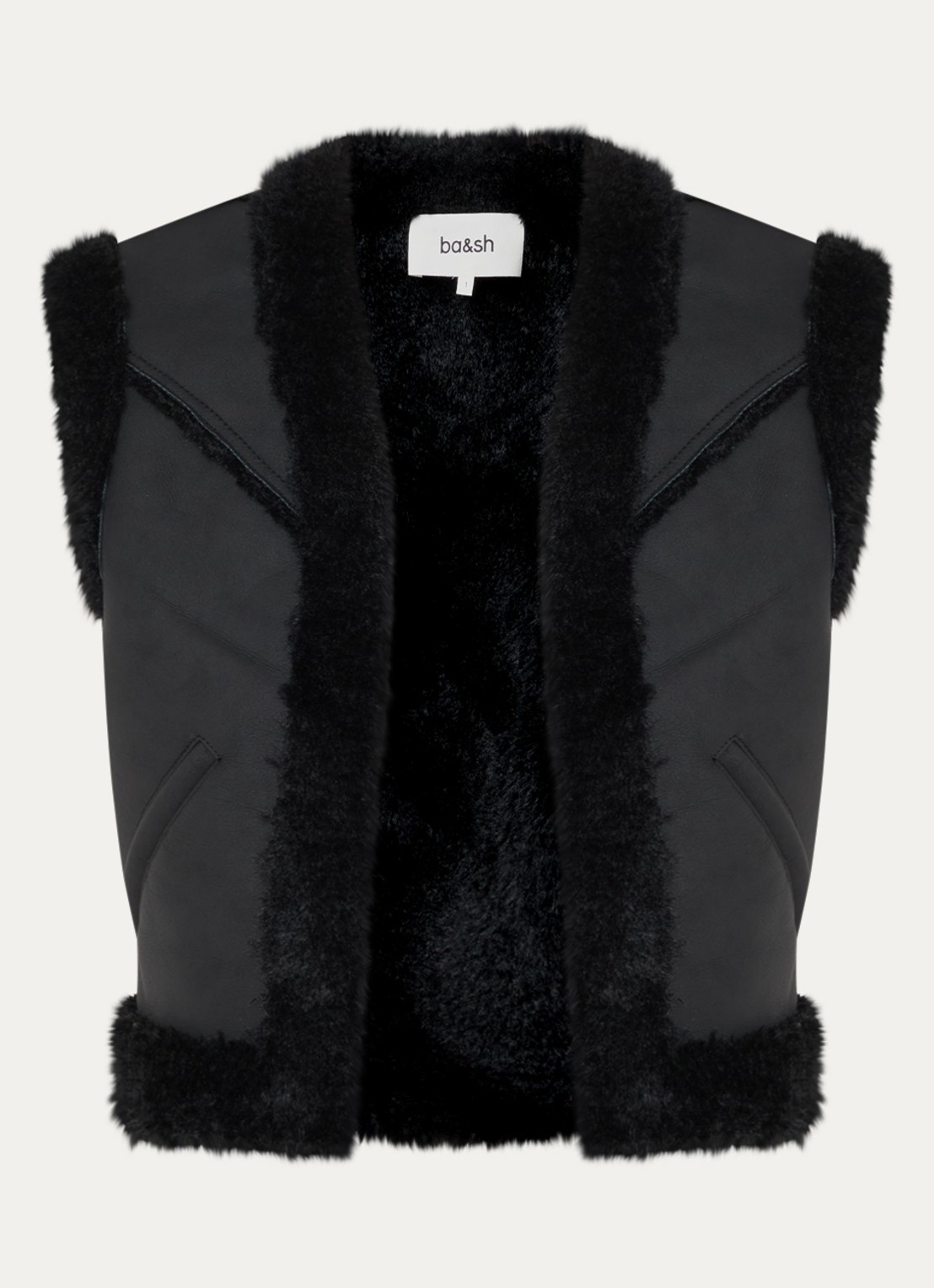 ba&sh Pilar gilet van imitatiesuède met details van teddy - voorkant 2 zwart
