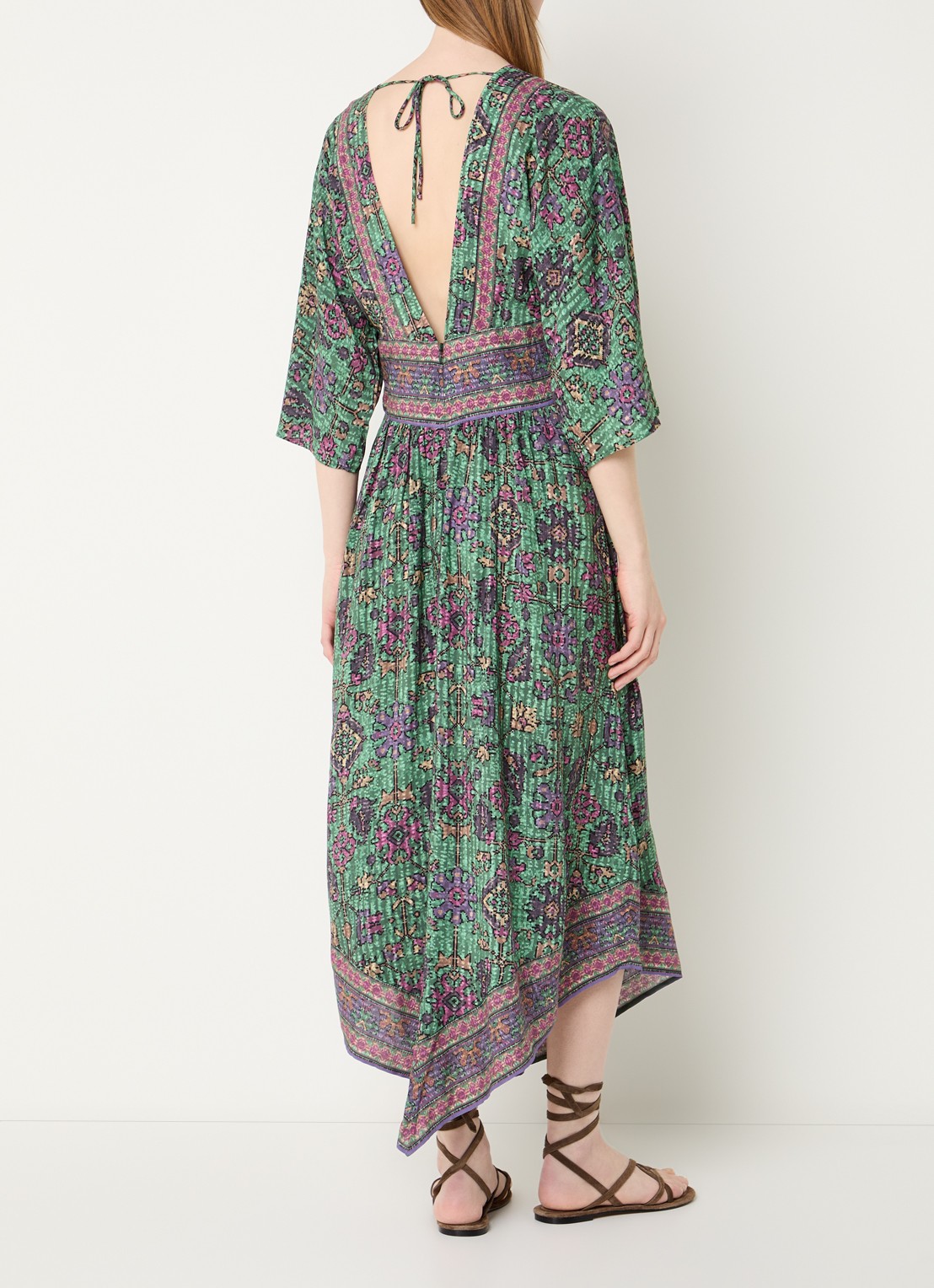 ba&sh Pipa midi jurk met cut-out detail en print - achterkant 4 donkergroen