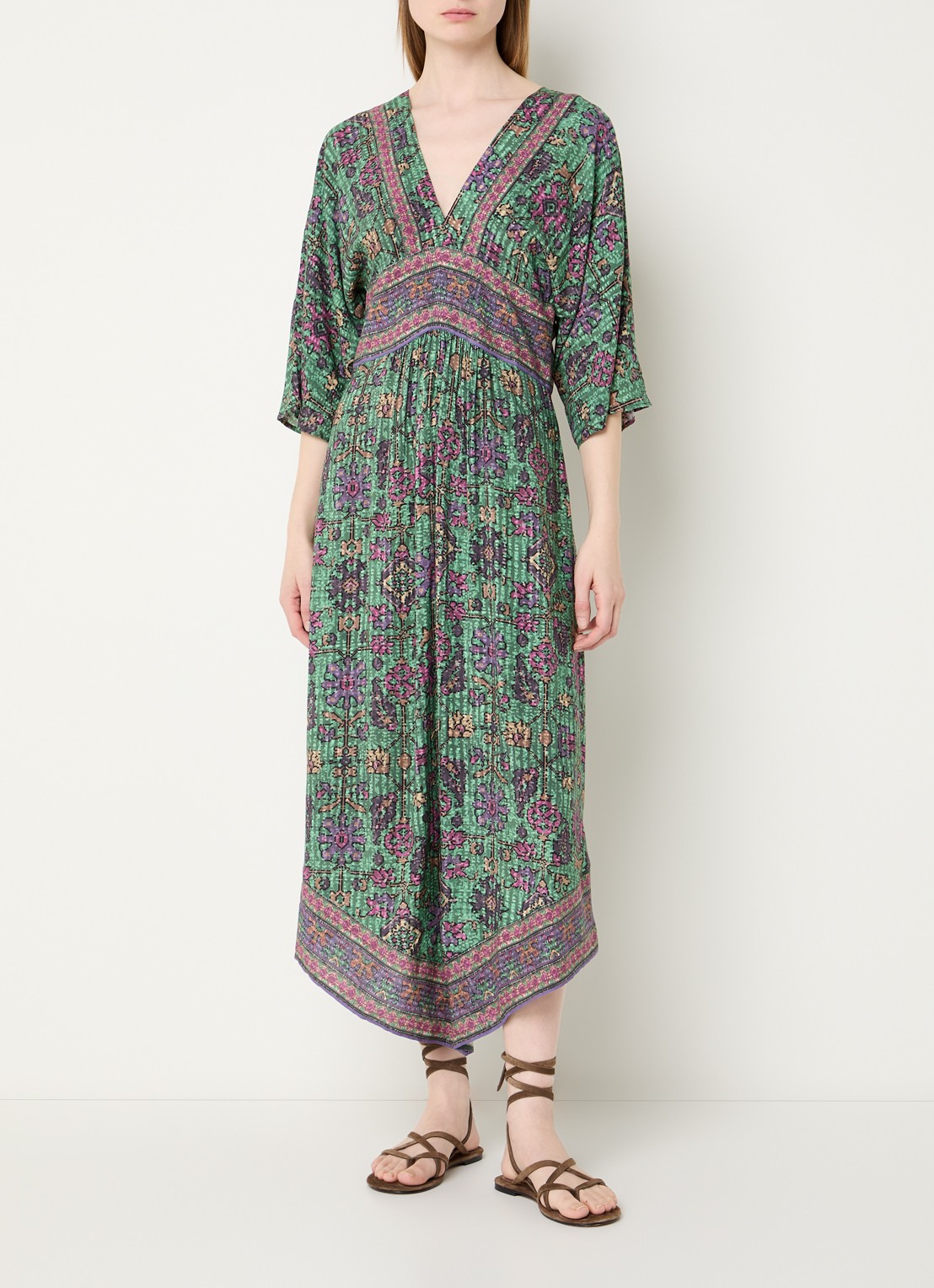 ba&sh Pipa midi jurk met cut-out detail en print - detail donkergroen
