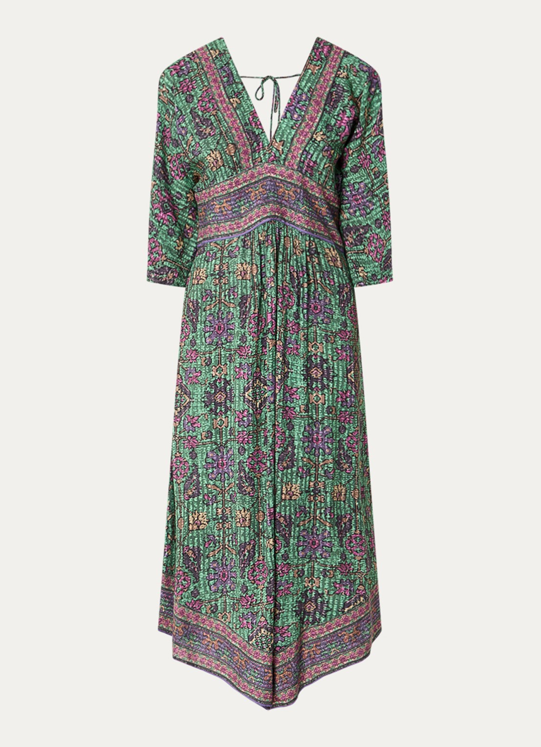 ba&sh Pipa midi jurk met cut-out detail en print - voorkant 2 donkergroen