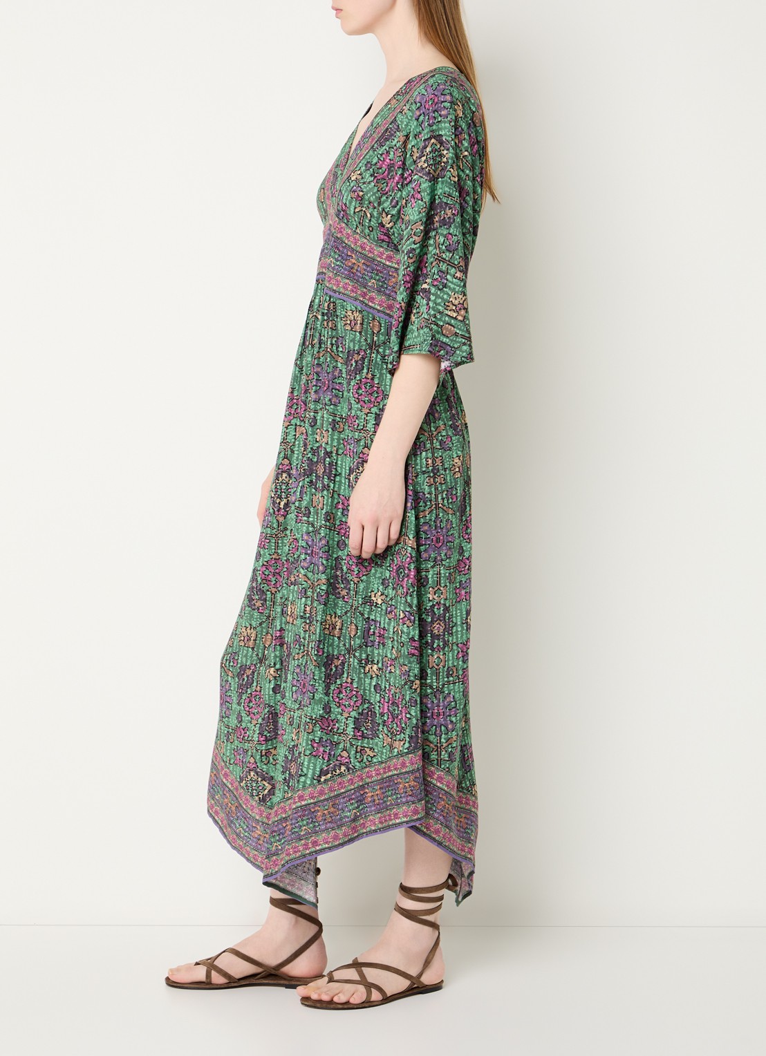 ba&sh Pipa midi jurk met cut-out detail en print - voorkant 3 donkergroen