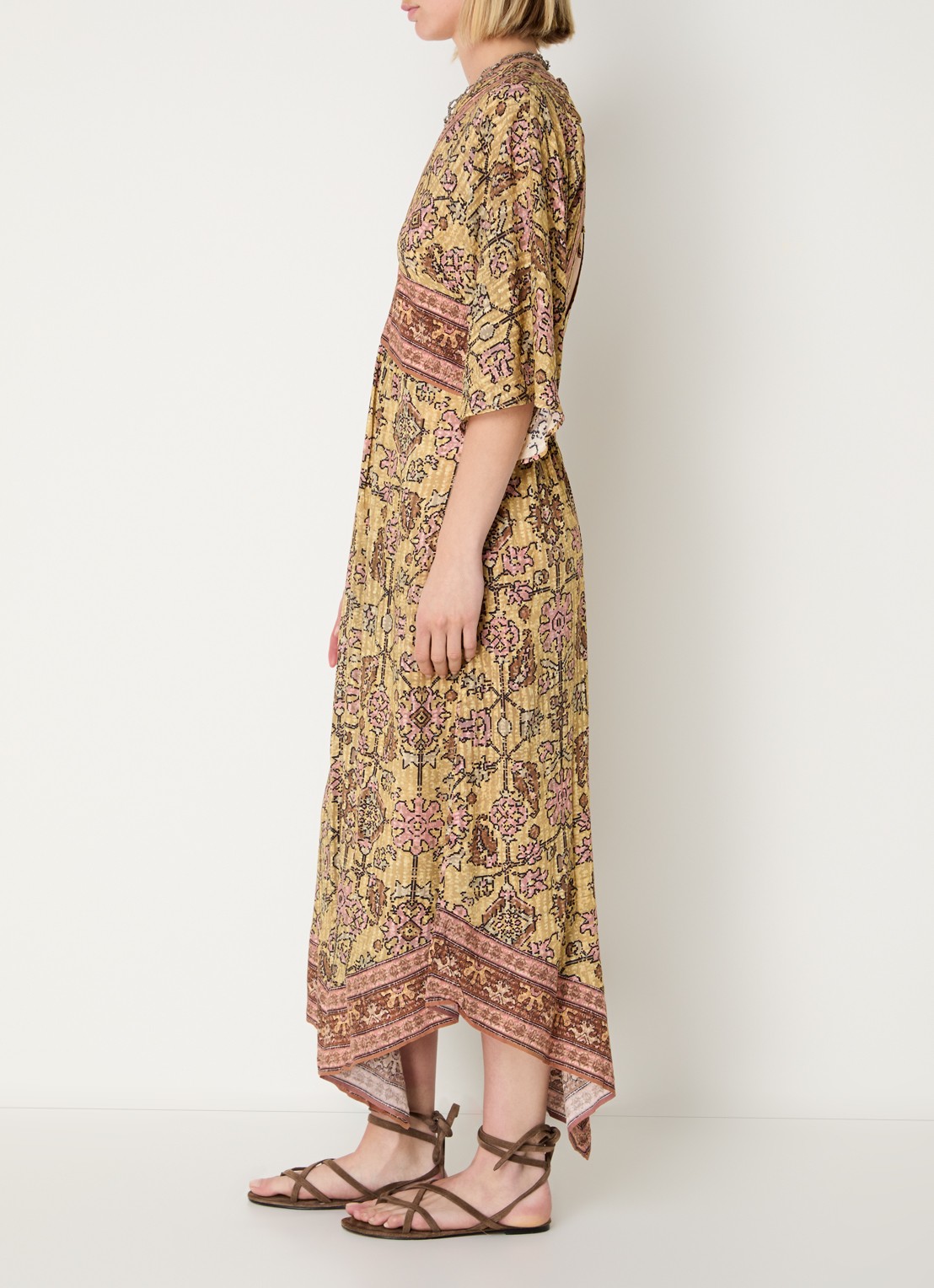 ba&sh Pipa midi jurk met cut-out detail en print - voorkant 4 geel