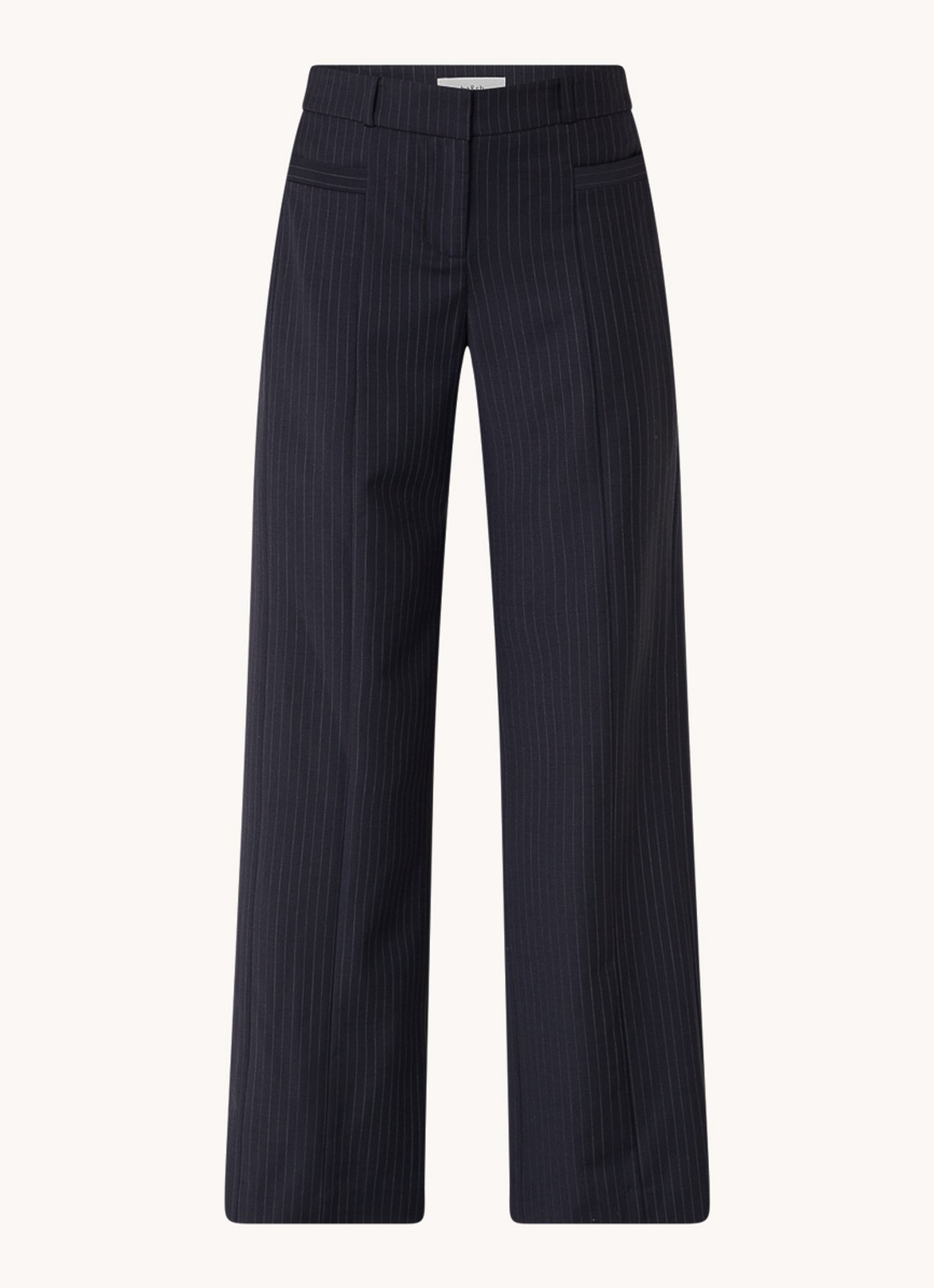 ba&sh Pistachio high waist wide fit pantalon in wolblend met krijtstreep - voorkant 4 donkerblauw