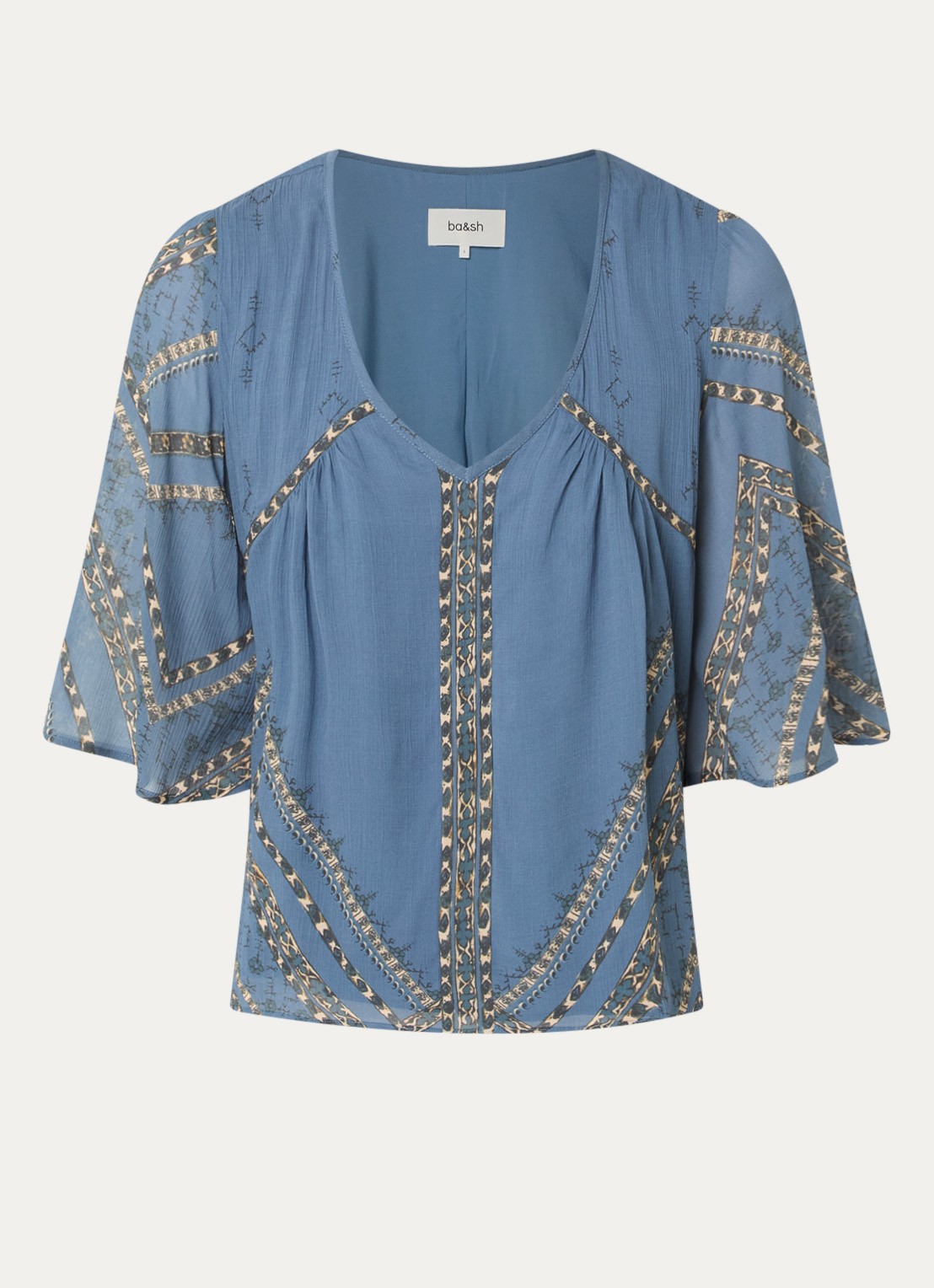 ba&sh Placido blouse met v-hals  - voorkant blauw