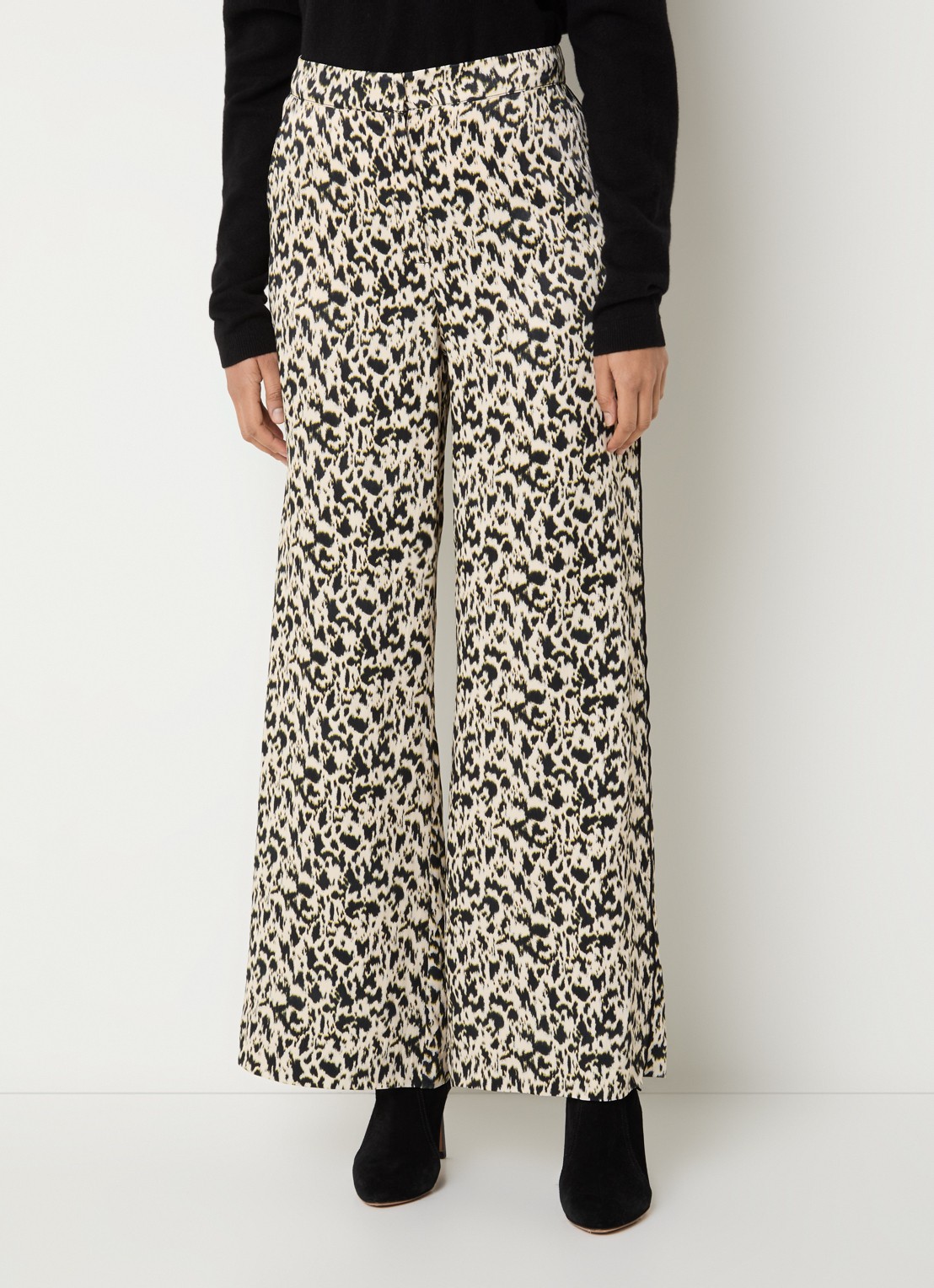 ba&sh Plyde high waist loose fit pantalon met panterprint - detail 2 gebroken wit