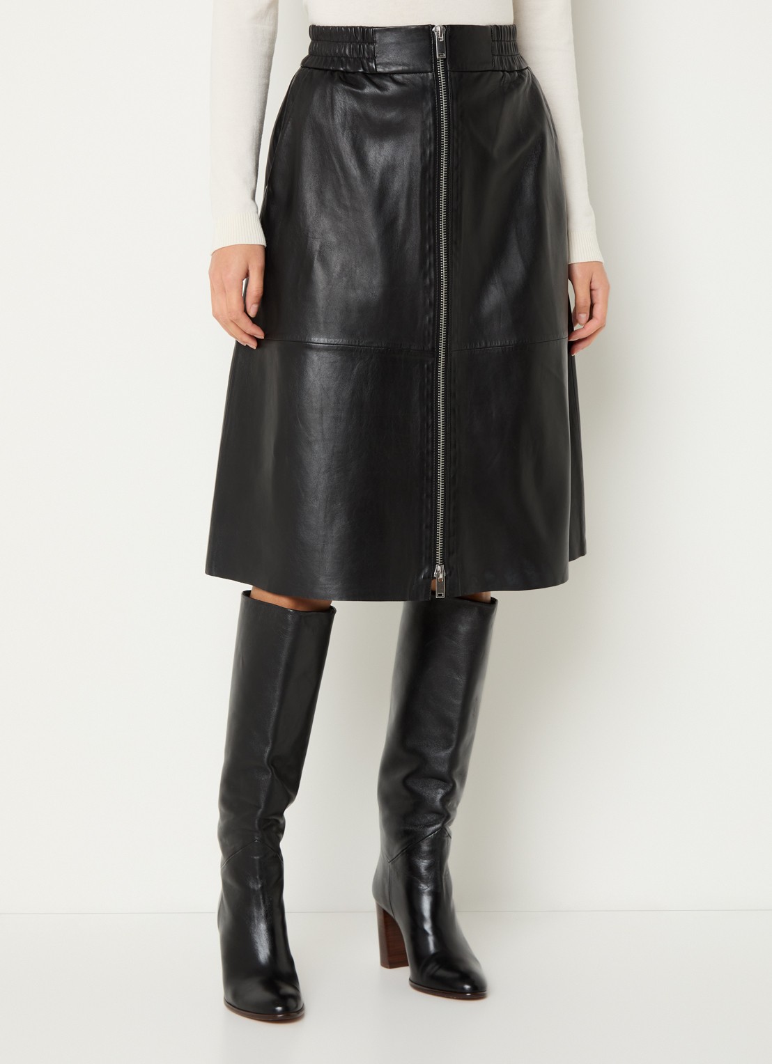ba&sh Pona midi rok van lamsleer met steekzakken - detail 4 zwart