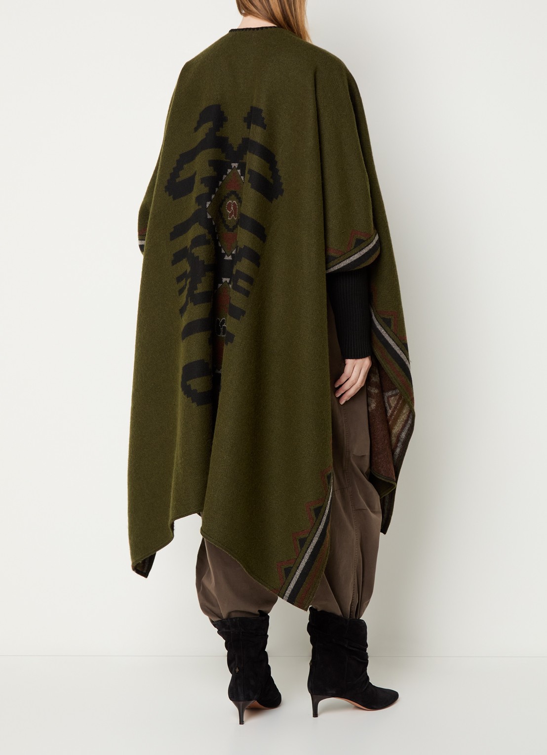 ba&sh Pongo poncho in wolblend met ingebreid patroon - achterkant 4 mosgroen