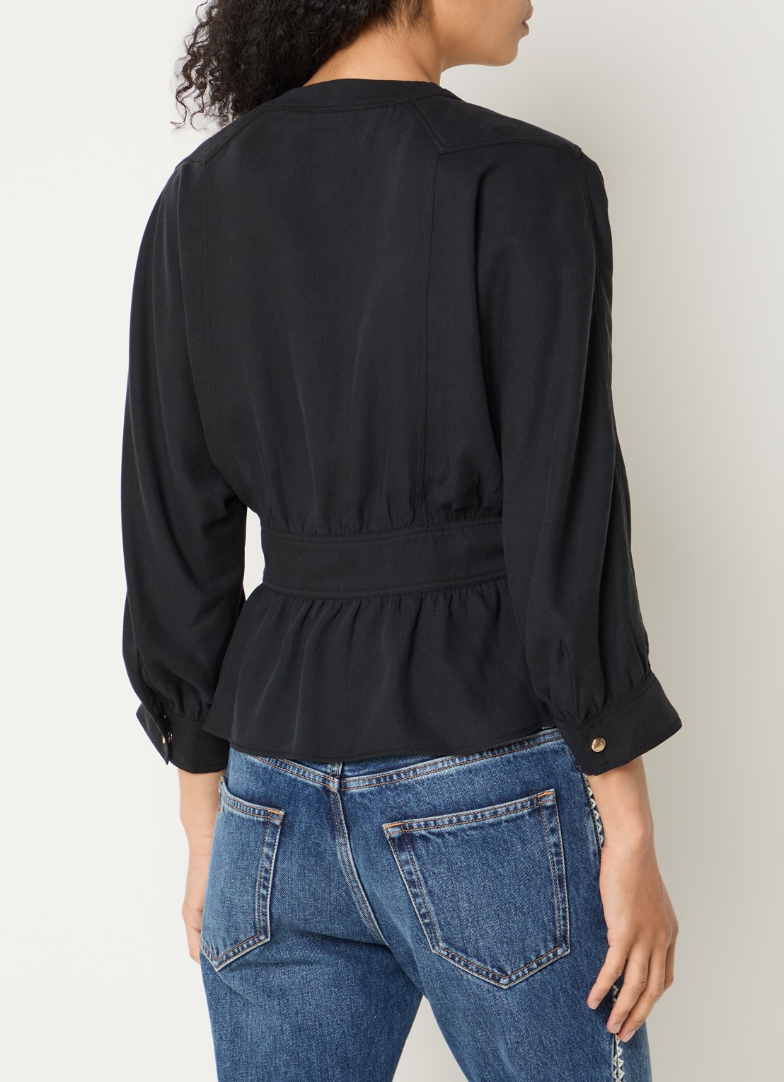 ba&sh Precilia blouse met strikceintuur - achterkant zwart