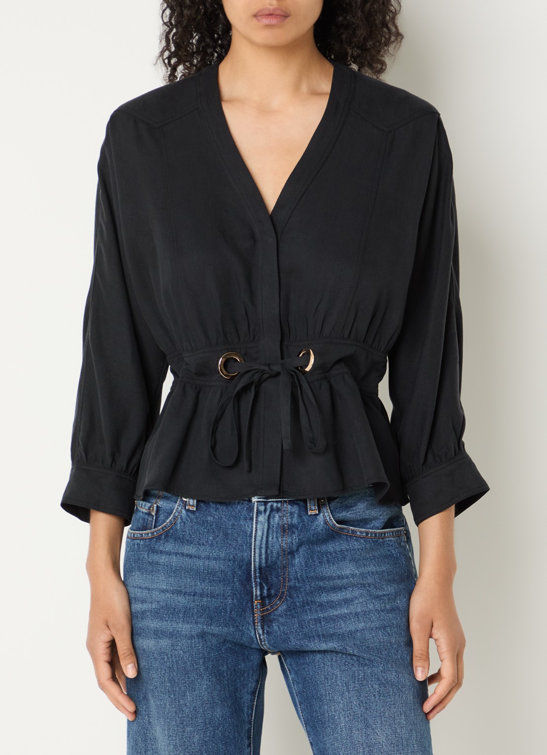 ba&sh Precilia blouse met strikceintuur - detail 2 zwart