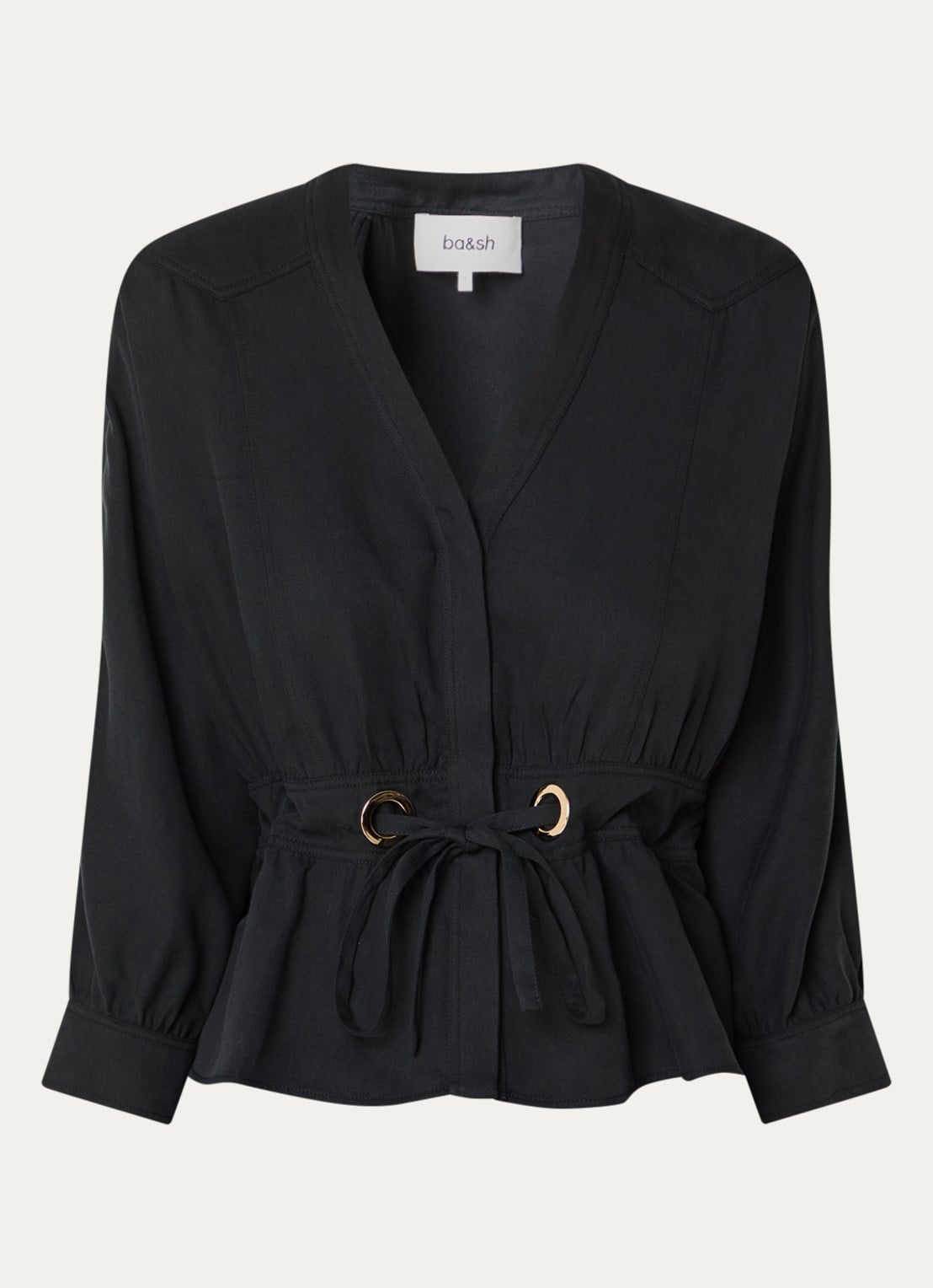 ba&sh Precilia blouse met strikceintuur - voorkant 3 zwart