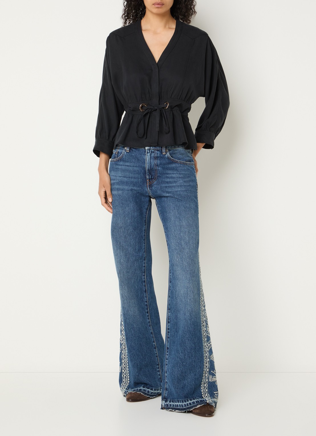ba&sh Precilia blouse met strikceintuur - voorkant 4 zwart