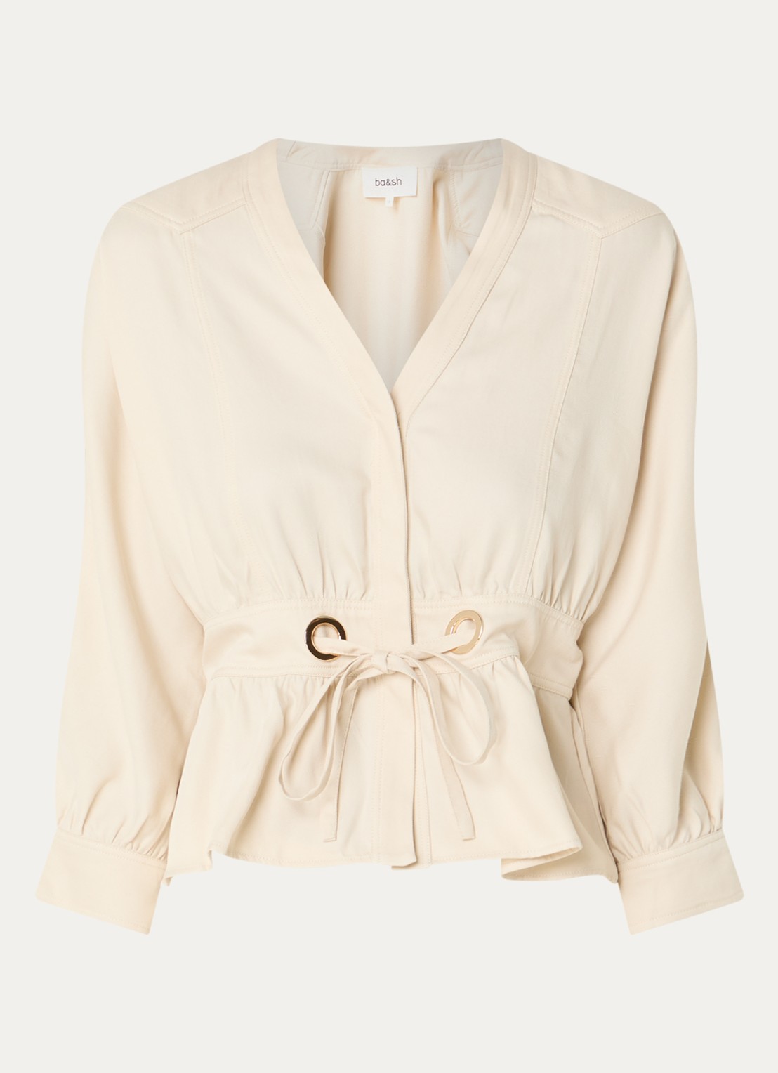 ba&sh Precilia blouse met strikceintuur - voorkant 2 creme