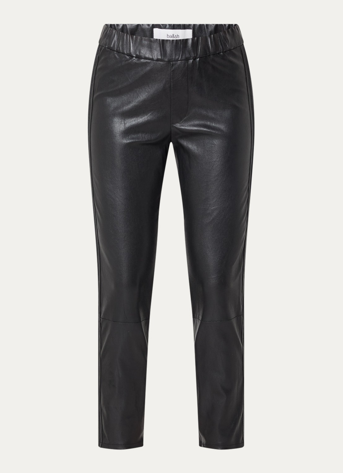 ba&sh Quany mid waist slim fit broek van lamsleer met elastische band - voorkant 3 zwart