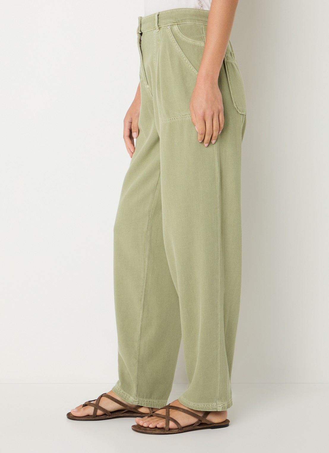 ba&sh Raja mid waist loose fit broek met steekzakken - detail 3 olijfgroen