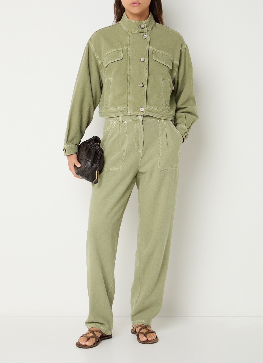 ba&sh Raja mid waist loose fit broek met steekzakken - voorkant 5 olijfgroen