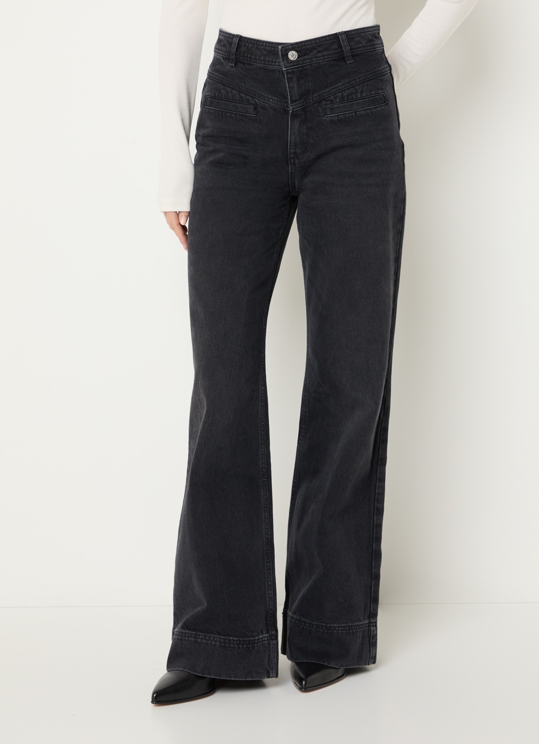 ba&sh Ranja high waist flared jeans met gekleurde wassing - detail 4 zwart