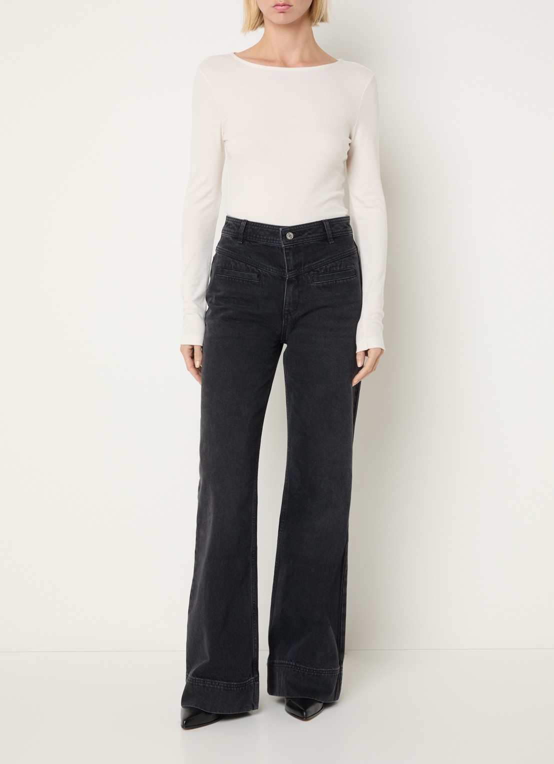 ba&sh Ranja high waist flared jeans met gekleurde wassing - voorkant 3 zwart