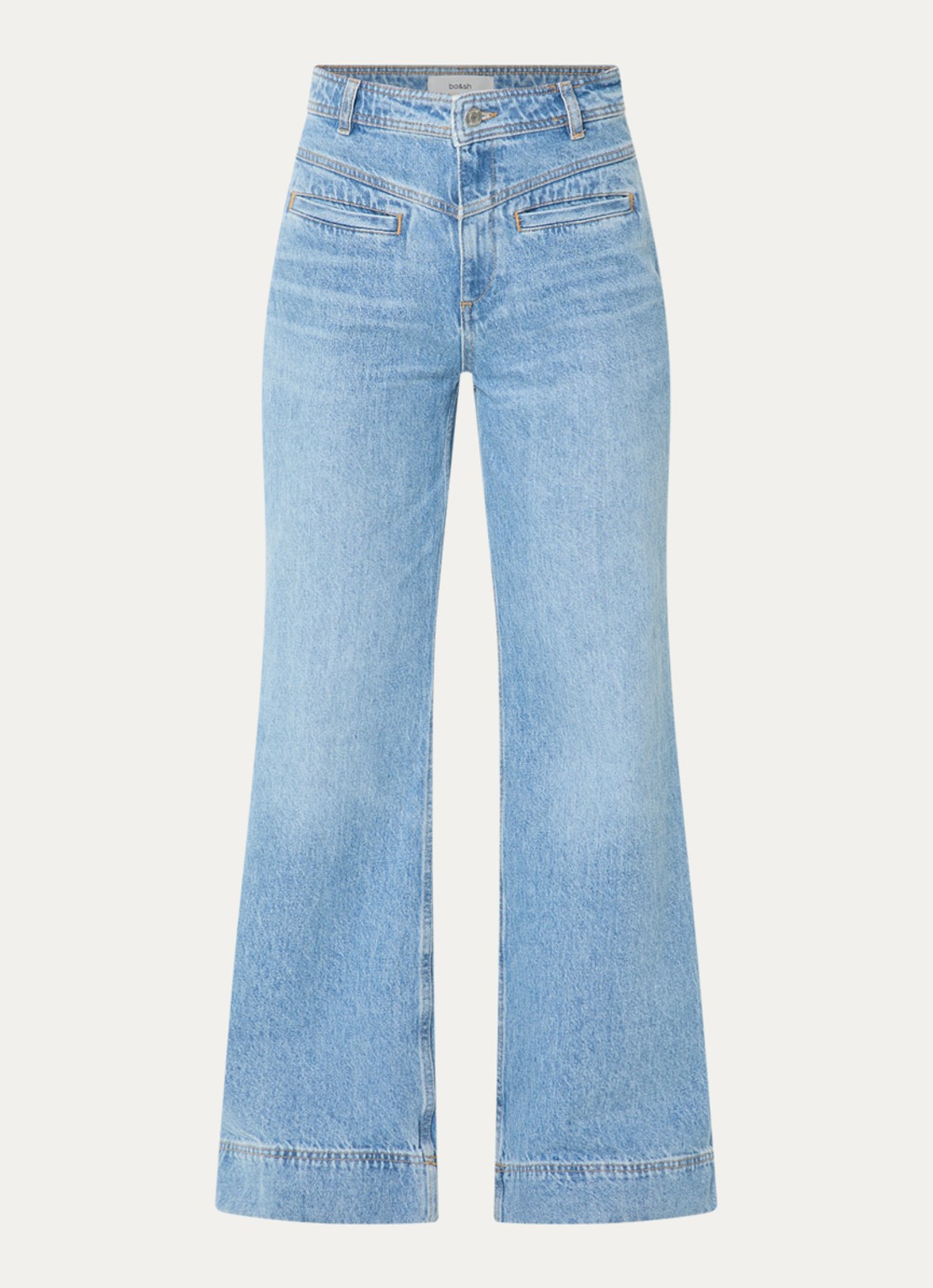 ba&sh Ranja high waist flared jeans met lichte wassing - voorkant indigo